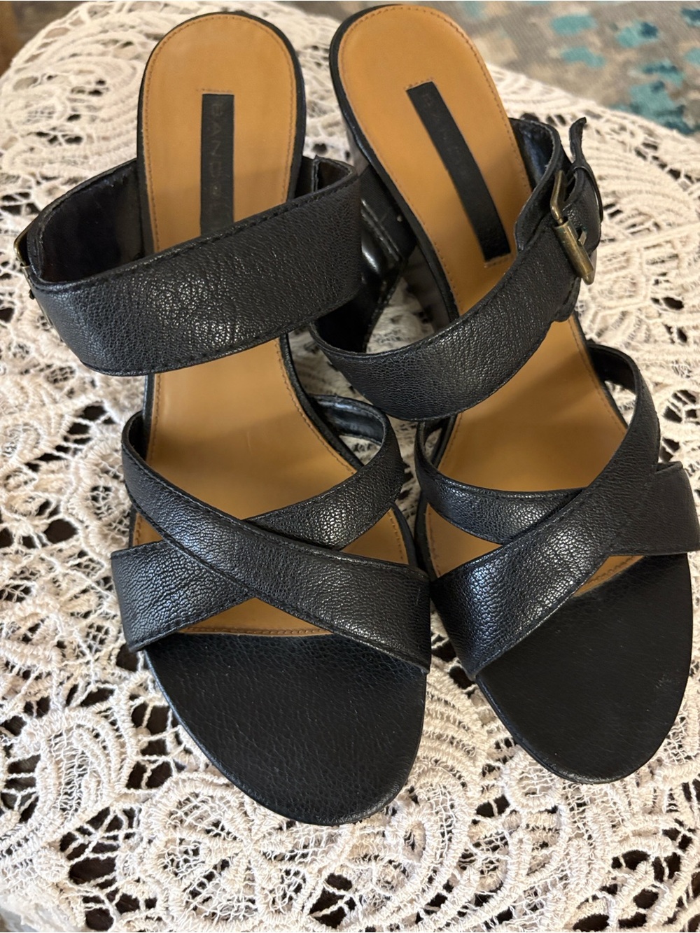 Bandolino Black Strappy Leather-Look Sandals